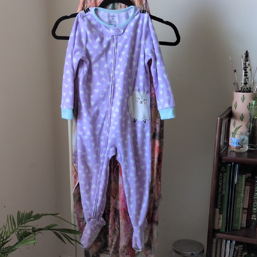 Carter's Purple and White Footies One Piece with Cozy Full-Length Zipper